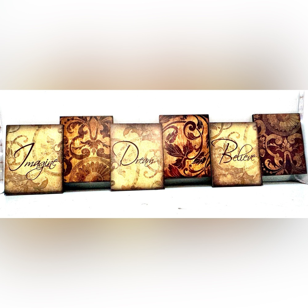 Elegant Brown and Cream Wall Art “Imagine, Dream, Believe” wood sign